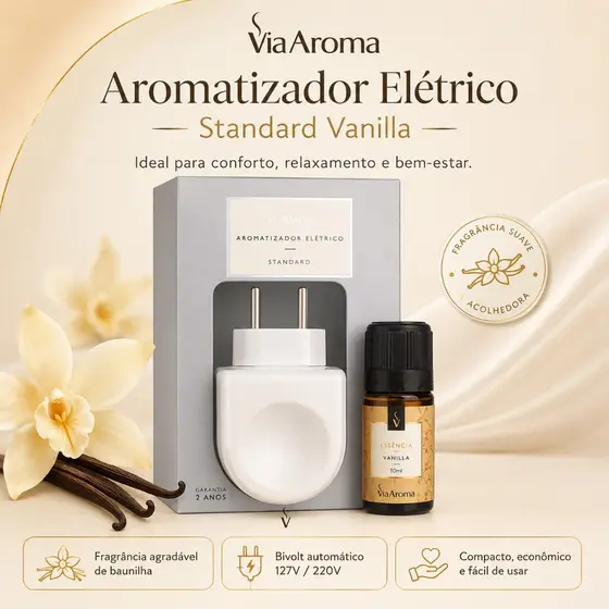 Aromatizador Elétrico Via Aroma Vanilla Original Difusor Aromático Ambiente Clínica Escritório