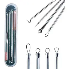 Kit 4 Peças Extrator de Cravos Profissional Removedor de Espinhas Aço Inox Limpeza de Pele