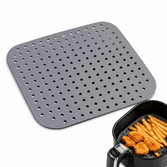 Tapete Air Fryer Silicone Quadrado 18,5cm Forro Protetor Antiaderente Furado Reutilizável Kit 1 2 4 Cinza Lyor