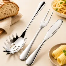 Kit Cozinha Aço Inox Positano Lyor - Pegador Massa / Garfo Assado / Espátula Gourmet