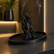 Incensário Samurai Suporte para 2 Incensos Porta Incenso Decorativo Bandeja Coletora de Cinzas Zen Preto Branco