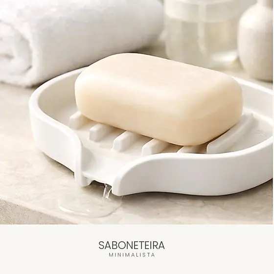 Saboneteira com Dreno Escoamento de Água Porta Sabonete Banheiro Pia Lavabo 11,5x9cm Branca e Preta