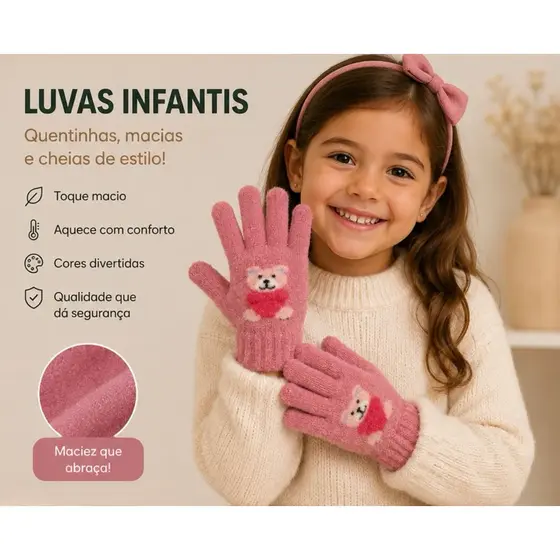 luva infantil menina de ursinho grossa