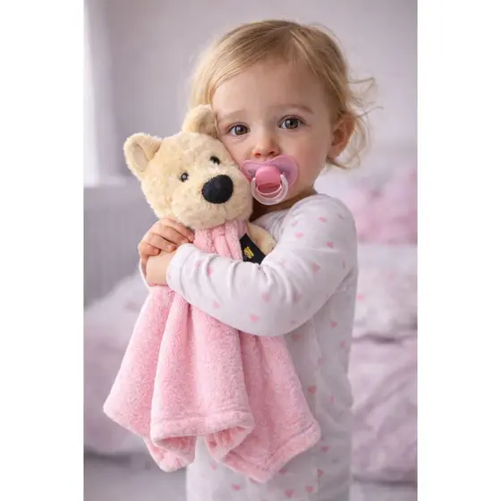 Naninha pra bebê com prendedor de chupeta de cachorrinho menina
