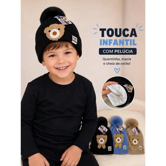 touca gorro de ursinho menino forrada