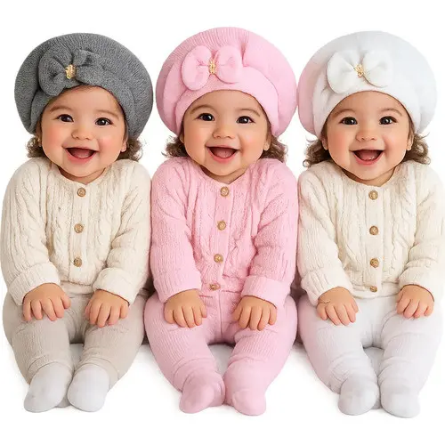 Boina De Bebe De Lã KIT COM 3 BOINA CORES VARIADAS..