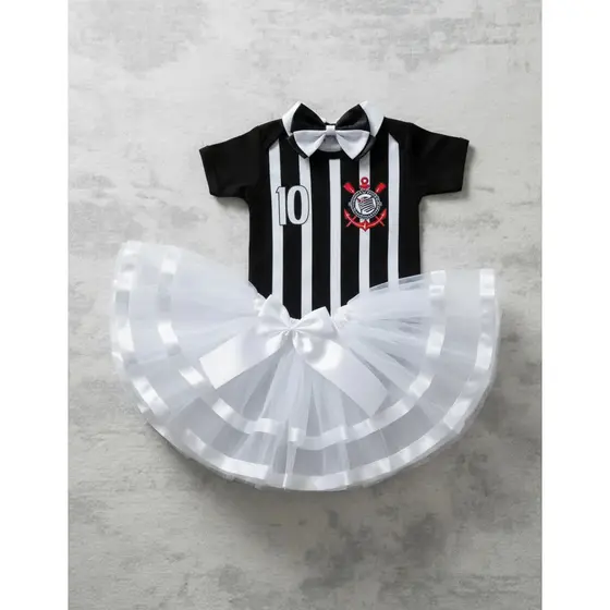 Body Corinthians Mesversário Menina Com Tule De Luxo E Laço