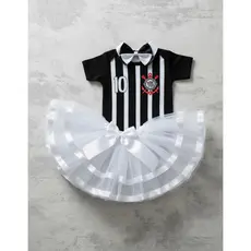 Body Corinthians Mesversário Menina Com Tule De Luxo E Laço