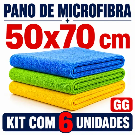 Kit 6 Panos Microfibra Flanela 50x70 Alta Absorção Multiuso Não Risca Limpa Vidro