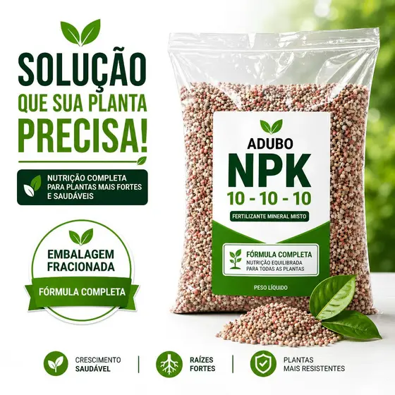 Adubo NPK 10-10-10 Fertilizante Completo para Flores, Plantas, Horta, Frutíferas e Plantação