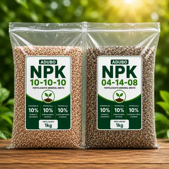 Kit Completo Adubo NPK 04 14 08 + 10 10 10 para Crescimento, Floração, Hortas, Flores e Frutíferas