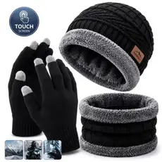 Kit Inverno Touca Forrada + Luva Touch Screen + Cachecol Gola Quente Unissex Frio Masculino Feminino