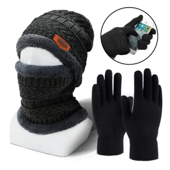 Kit De Frio Intenso Luva Touch + Touca e Protetor De Pescoço Pelinho Forrado Masculino Feminino