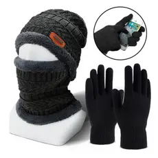 Kit De Frio Intenso Luva Touch + Touca e Protetor De Pescoço Pelinho Forrado Masculino Feminino