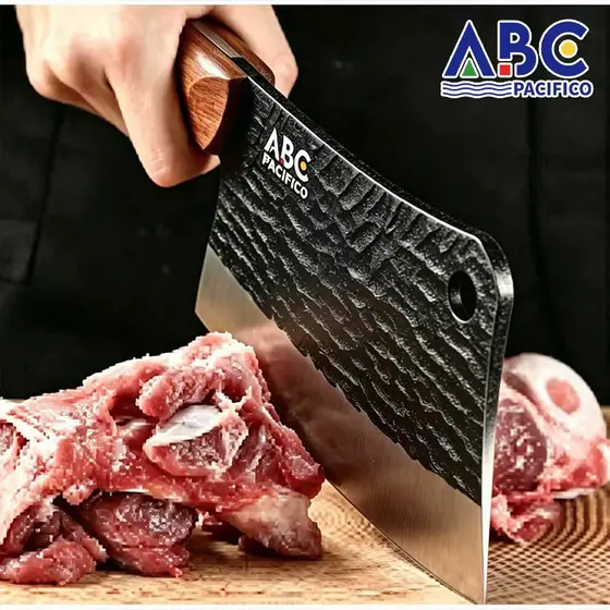 Cutelo ABC Aço Inox Martelado Cabo Madeira Artesanal para Ossos Carnes Profissional