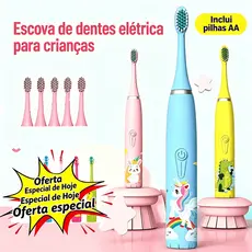 Escova Dental Elétrica Ultra-Sônica Para Crianças Acústica Onda Fofa Cabelos Suaves Dupla Face Limpa Cuidados