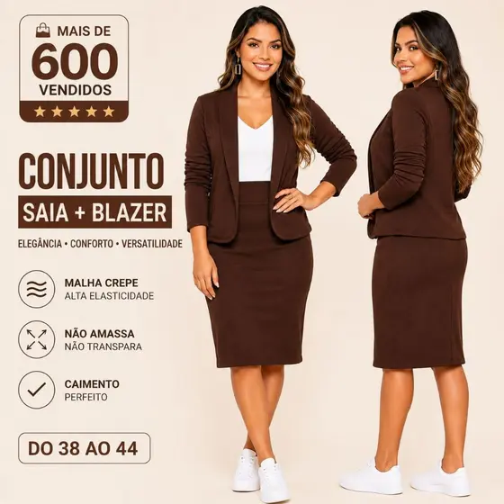 CONJUNTO DE SAIA COM BLAISER FEMININO 2 PEÇAS  MODA EVANGELICA SOCIAL  SECRETARIA   TUBINHO BASICA E ELEGANTE