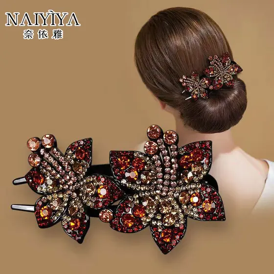 Cocar atmosférico elegante mãe de meia-idade strass grampo de cabelo feminino tamanho grande baixo rabo de cavalo grampo
