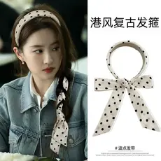 80s Hong Kong na moda Retro laço de cabelo lenço de seda fita bolinhas bandana feminino alto guindaste topo estilo franc