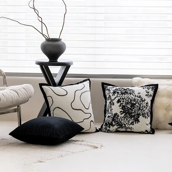 Moderno simples preto branco Chenille Jacquard almofada travesseiro luz francesa luxo casa sofá quarto travesseiro macio