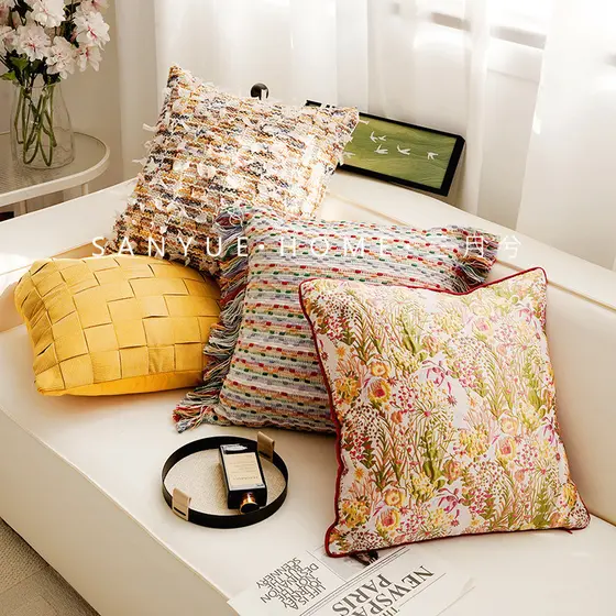 Nordic simples luz luxo vermelho amarelo High-End fronha almofada sofá sala de estar moderno cabeceira flor travesseiro