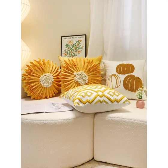 Travesseiro amarelo nórdico para sala de estar, sofá, cabeceira, travesseiro lombar, nórdico, simples, sem núcleo, cor d