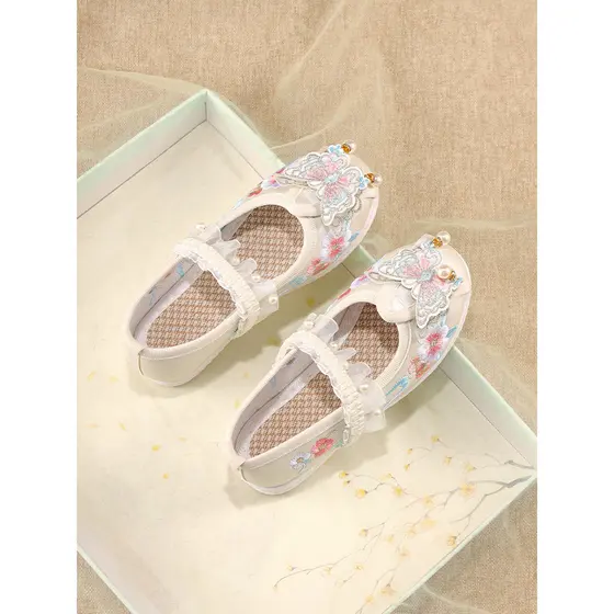 Primavera outono meninas Hanfu sapatos branco 2024 novo estilo nacional na moda estilo antigo desempenho sapatos de pano
