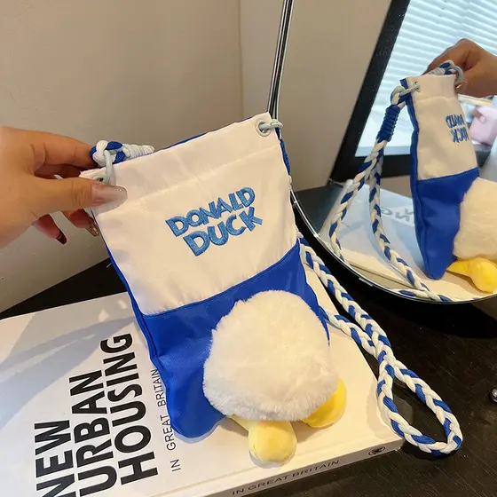 Bonito dos desenhos animados boneca de pelúcia pingente grande capacidade bolsa de ombro sacola feminina Casual saco do