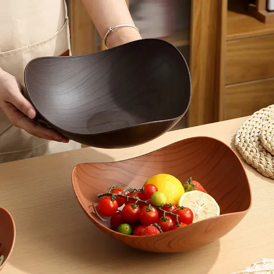 Imitação de grão de madeira Irregular placa frutas casa sala estar lanches frutas secas placa exibição luz luxo Retro me