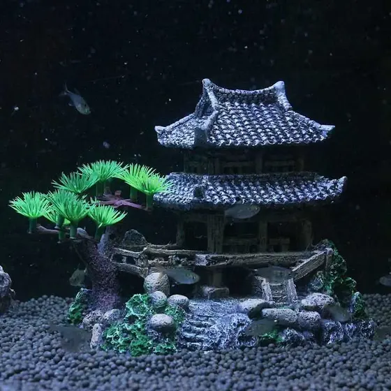 Tanque de peixes paisagismo Rockery pedra plantas aquáticas simulação decoração arco ponte pequeno tanque de peixes casa