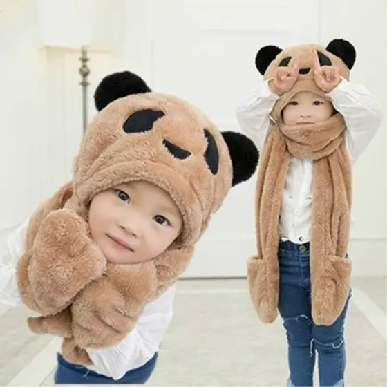 Crianças cachecol chapéu luvas de três peças terno meninos meninas cachecol inverno com capuz cachecol um bebê proteção
