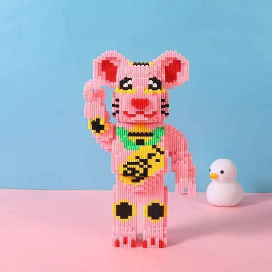 Ano novo gato da sorte montado blocos de construção partícula menina série presentes adultos crianças ornamentos