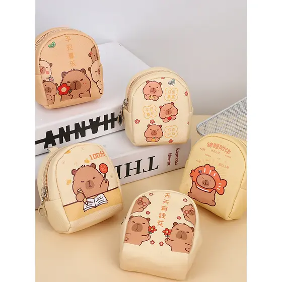 Versão coreana ins Feng capivara bolsa de moedas de couro à prova d'água bonito Kapibara Mini fone de ouvido chave pinge