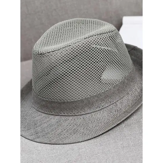 Chapéu de verão masculino pequeno chapéu superior palha borda poliéster malha respirável oco pára-sol Curling pára-sol p