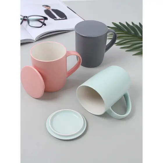 Ximei Eslite Copo de Cerâmica Nordic Cor Lisa Copo de Cerâmica com Tampa 420ml Dormitório de Escritório Xícara de Café d