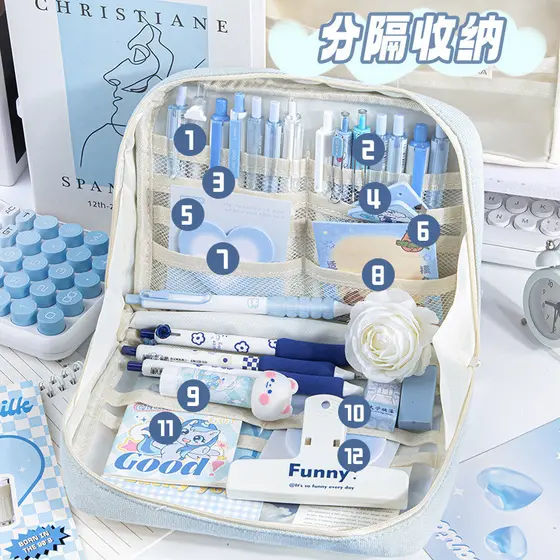 Estudantes do ensino fundamental novo estilo Macaron estojo transparente de um lado estilo japonês azul claro simples mé