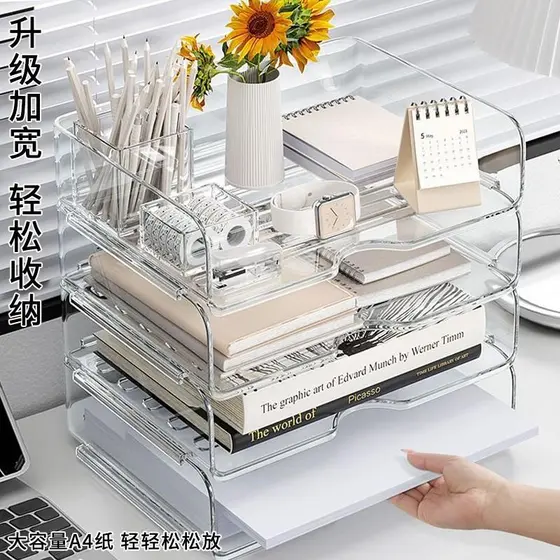Rack de arquivo Multi-camada caixa de armazenamento transparente estante empilhável acrílico estante escritório Desktop