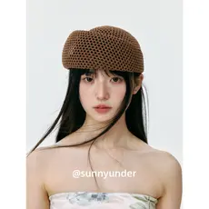 Moda café cor malha oco tecido boina chapéu feminino verão viagem chapéu de sol elegante aeromoça chapéu férias chapéu s