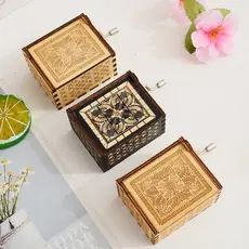 Caixa de música com manivela manual, artesanato, decoração, presente, escultura em madeira, caixa de música pintada, req