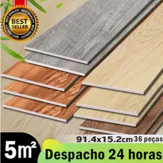 Kit 36 Placas Adesivas Autocolantes p/ Piso Estilo Madeira 91,4 cm x 15,2 cm cobertura 5m²