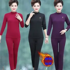 Conjunto de roupa íntima térmica para mulheres idosas de meia-idade, além de veludo, engrossado, roupa Casual para dormi