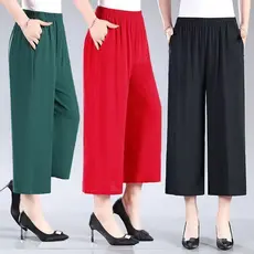 Mãe verão mais gordura calças de perna grande Culottes finos femininos de meia-idade idosos algodão Artificial calças co