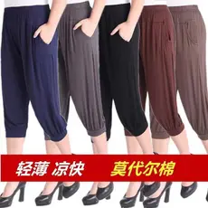 Calças femininas idosas de meia-idade verão estilo fino Modal puro algodão Bloomers cintura alta solta mãe de meia-idade