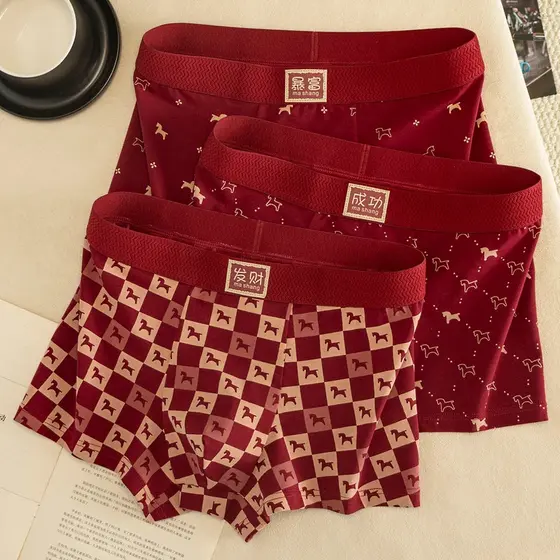 Benming roupa íntima masculina de algodão 2026 ano novo do cavalo grande cueca boxer vermelha antibacteriana adequada pa