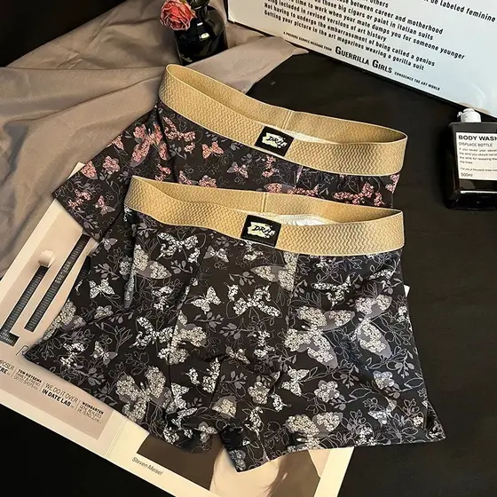 Venda quente borboleta flor roupa interior masculina puro algodão Shorts Retro estilo chinês boxer briefs respirável box