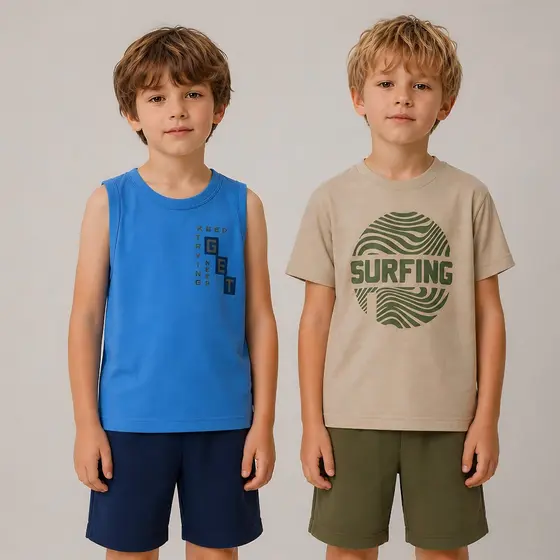 kit 2 Conjuntos Infantil Masculino Camiseta Manga Curta e Bermuda 2 ao 10 Anos