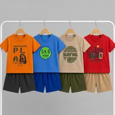 Kit 4 Conjuntos de Verão Infantil Menino 8 Peças Algodão Bermuda + Camiseta 2 a 10 Anos