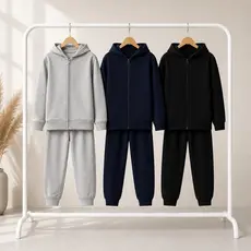 Conjunto Moletom Infantil Menino Peluciado Com Capuz e Zíper Calça com Punho do Tamanho 1 ao 14