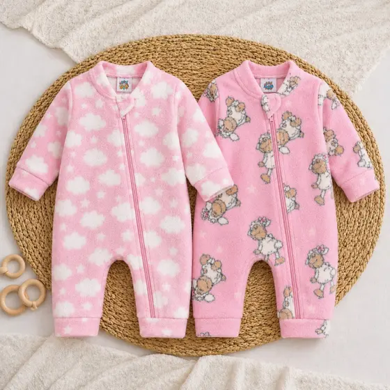 Kit 2 Macacão Bebe Menina Com Zíper Roupa Inverno Soft Peluciado Sortido