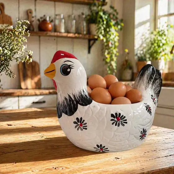 Enfeite de Galinha em Cerâmica Porta Ovos Decorativo Vaso suporte de Flores Mesa Cozinha